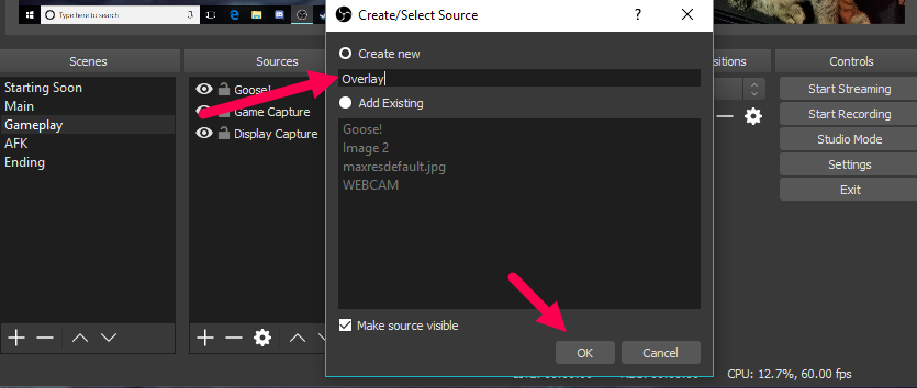 how to add overlay to streamlabs obs