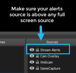 how to fix alert not showing up in obs